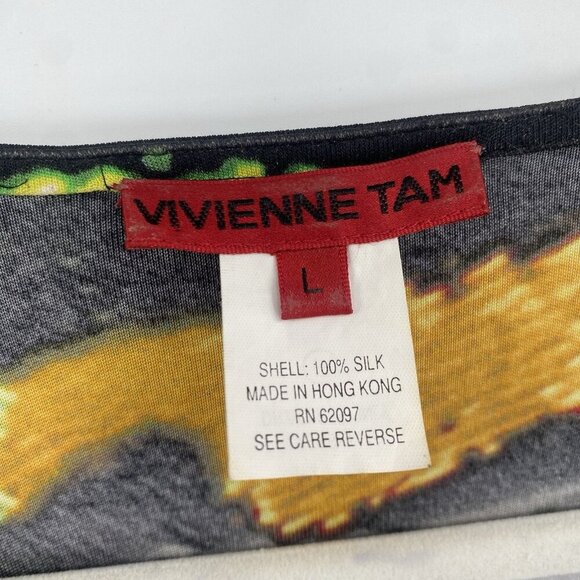 VIVIENNE TAM Size Large Green Abstract Splatter Print 100% Silk Faux Wrap Dress - Picture 3 of 10